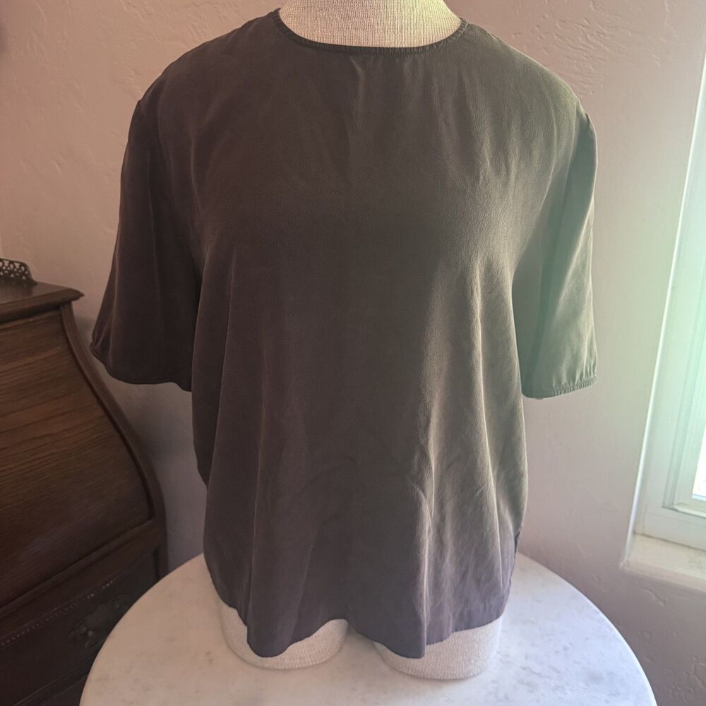 Vintage 100% Silk Dark Taupe Short Sleeve Top - Chas Reed & Co size 12